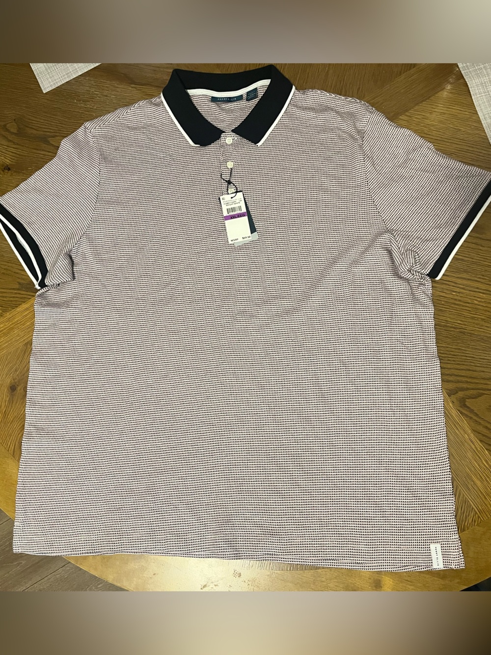 Perry Ellis Men's burgundy Micro-Stripe Polo with Black Contrast Collar